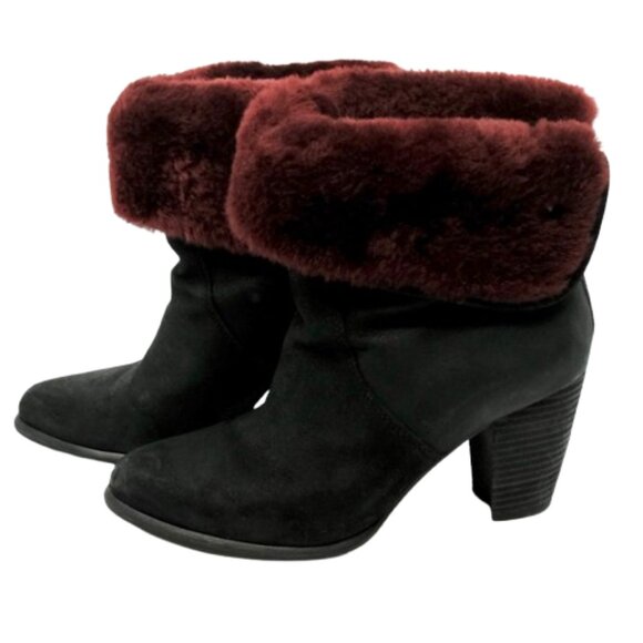 UGG~Layna Shearling Lined Foldable Cuff Black Nubuck Heel Boot Shoes IOB SIZE 8 - Picture 7 of 8